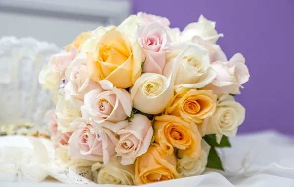 Picture roses, bouquet, pink, white, orange