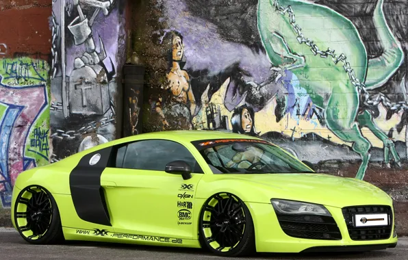 Picture background, wall, Audi, tuning, Audi, green, supercar, grafiti, drives, tuning, the front, V10, B10, XXX …