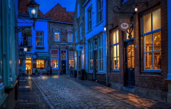 Picture night, street, HDR, lights, Netherlands, Netherlands, Heusden