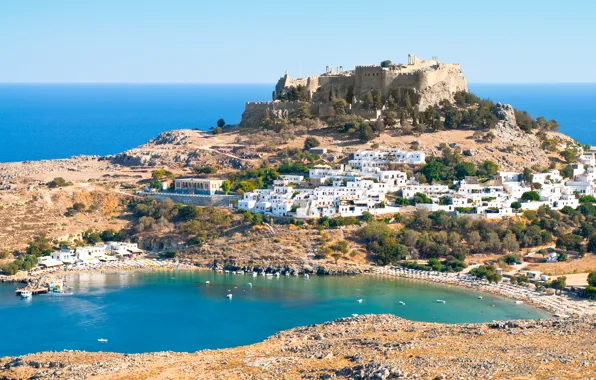 Picture sea, the city, island, Greece, Greece, Rhodes, Lindos Acropolis