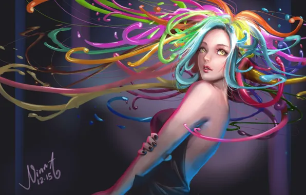 Picture look, color, girl, paint, hair, anime, art