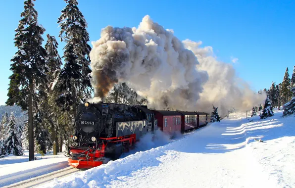 Picture winter, the engine, railroad