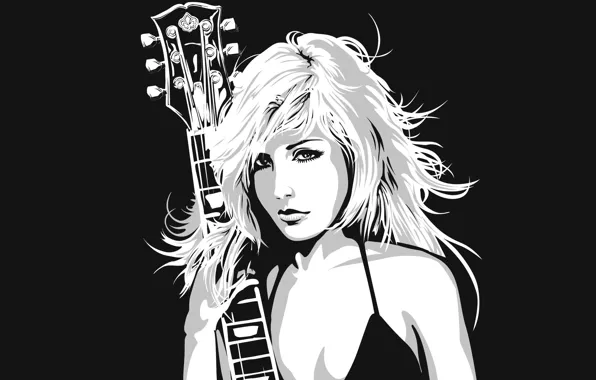 Picture look, girl, music, guitar, vector, strings, blonde, tool