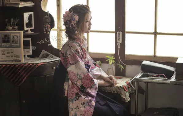 Picture girl, style, kimono, Asian, sitting