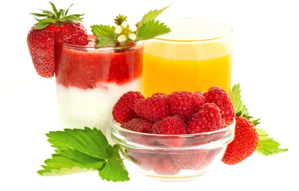 Picture berries, raspberry, strawberry, juice, dessert