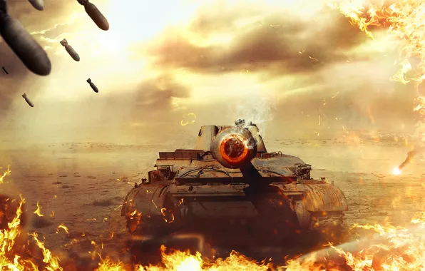 Picture fire, war, tank, World of Tanks
