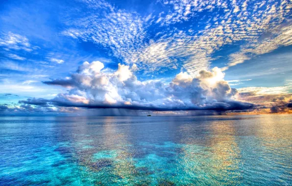 Picture the sky, clouds, the ocean, color, beauty, ships, dal, horizon