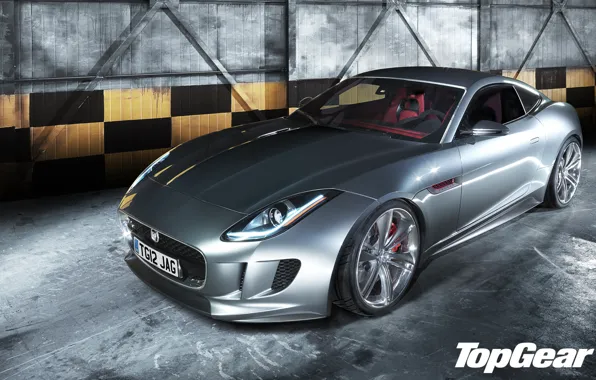 Picture Concept, Jaguar, silver, hangar, Jaguar, sports car, top gear, the front, the best TV show, …