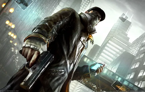 Picture The city, Gun, Camera, Phone, Link, Watch Dogs, Observations, Aiden Pearce, Watchdogs