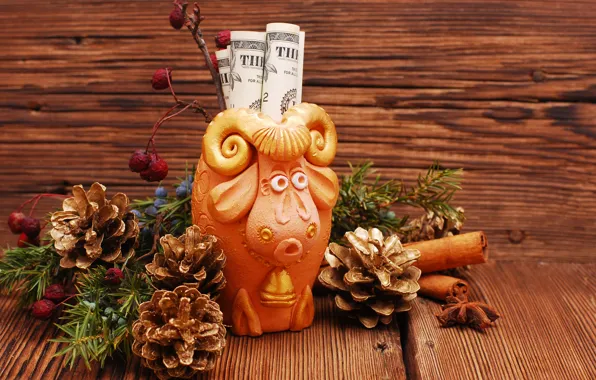 Picture New Year, symbol, New Year, money, dollar, sheep, decoration, 2015