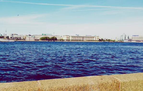 Picture river, building, home, boats, Russia, promenade, Peter, Saint Petersburg, St. Petersburg