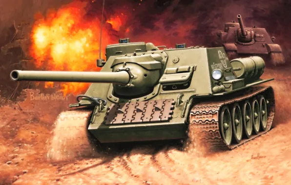 Picture figure, USSR, the second world, SAU, Enzo Maio, self-propelled artillery, tank destroyers, SU-100