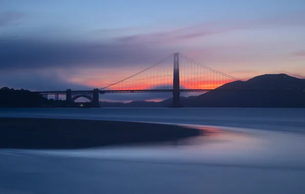 Picture the sky, clouds, sunset, orange, bridge, Strait, the evening, CA, San Francisco, Golden Gate, USA, …
