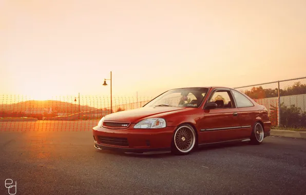 Picture red, wheels, honda, japan, jdm, tuning, civic, front, face, low, stance, mugen, type r, vtec