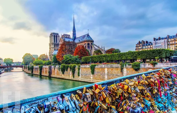 Picture bridge, Paris, Hay, Cathedral, promenade, locks