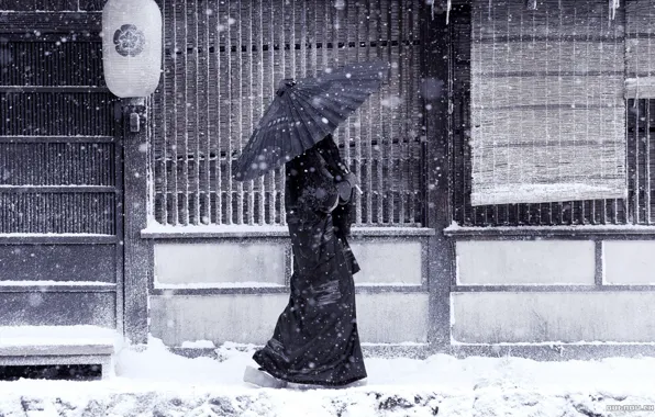 Picture snow, Japanese, umbrella