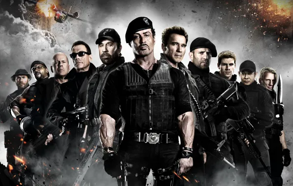 Picture Bruce Willis, Arnold Schwarzenegger, Sylvester Stallone, Chuck Norris, Jean-Claude Van Damme, Jason Statham, The Expendables …