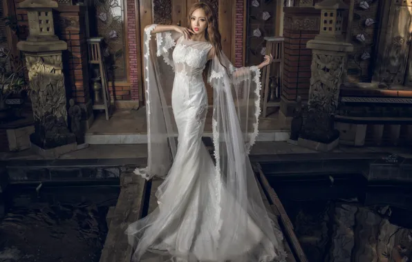Picture girl, pose, style, dress, Asian, wedding dress