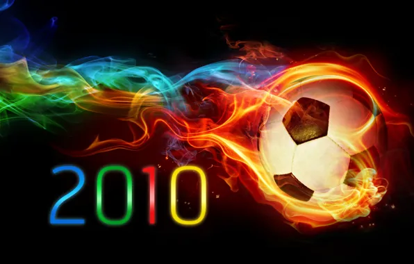 Picture fire, football, paint, the ball, rainbow, black background, championship 2010