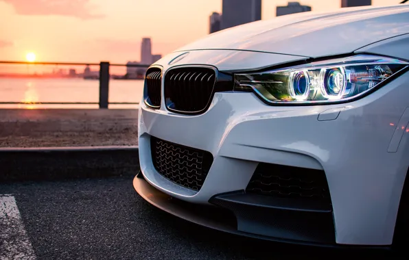 Picture the sun, light, the city, BMW, white, series, F30, 335I