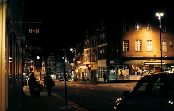 Picture road, machine, night, the city, people, street, England, London, lighting, lights, UK, London, traffic lights, …