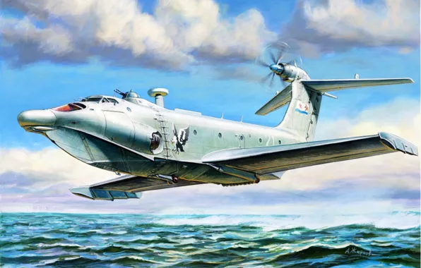 Picture Water, Sea, Flight, Wings, ART, A-90, Eaglet, freight-landing winged, Alekseev R. E.
