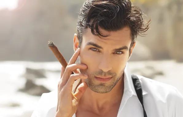 Picture sea, look, cigar, shirt, guy
