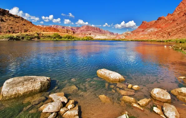 Picture river, rocks, Colorado, outliers, Colorado river and cliffs blue sky