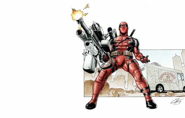 Picture weapons, background, mask, costume, deadpool