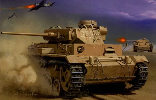 Picture war, art, tank, ww2, tank 3, africa korps, geman tank