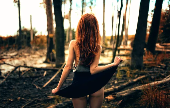 Picture forest, girl, legs, skirt, Backside, Miro Hofmann