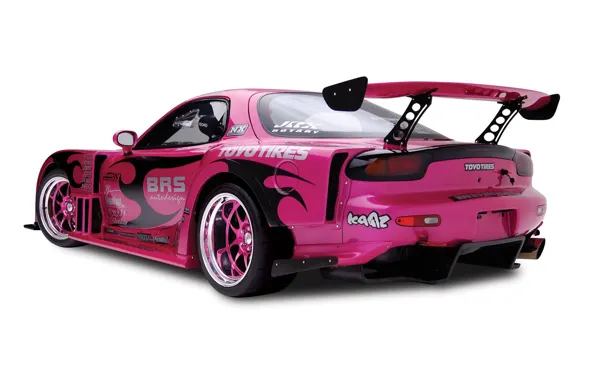 Picture mazda, BACKGROUND, WHITE, SPOILER, COLOR, VIEW, BACK, PINK, TUNING, DRIVES
