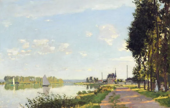 Picture landscape, river, boat, picture, sail, Claude Monet, The walk at Argenteuil