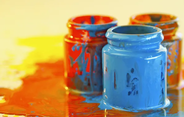 Picture orange, blue, paint, color, divorce, jars, bright, creativity, colorful, Wallpaper from lolita777