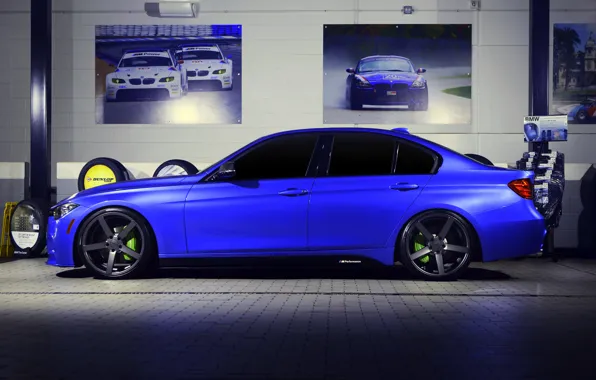 Picture BMW, wheels, side, blue, 335i, vossen, f30