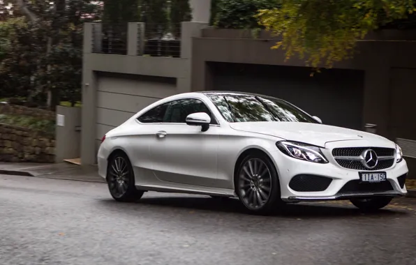 Picture car, machine, Mercedes-Benz, white, white, Mercedes, Coupe, the front, C 300, AMG line
