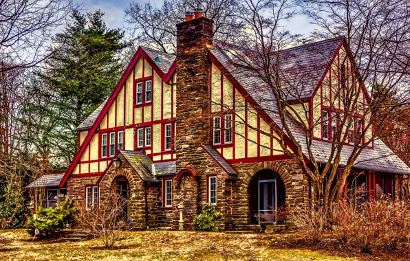 Picture design, the city, house, photo, HDR, USA, mansion, American Tudor