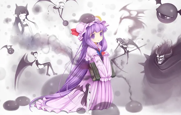 Picture girl, book, demons, touhou, art, patchouli knowledge, 10m