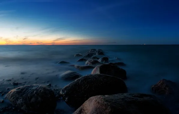 Picture sea, landscape, night, stones