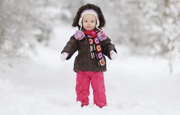 Picture winter, snow, joy, happiness, children, childhood, child, cute, coat, beautiful, beautiful, winter, snow, coat, child, …