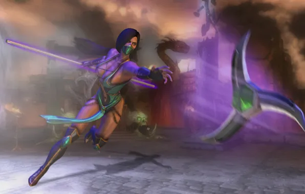 Picture girl, weapons, the game, shadow, battle, art, costume, Mortal Kombat, Jade
