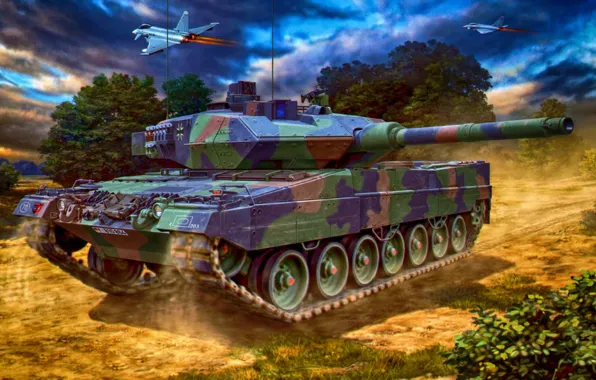 Picture war, art, painting, tank, Leopard 2A6 Main Battle Tank