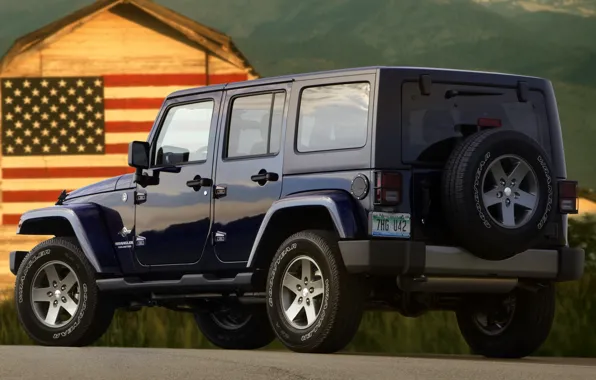 Picture SUV, Jeep, rear view, American flag, Freedom, Wrangler, Ringler, Jeep, Anlimited, Unlimited