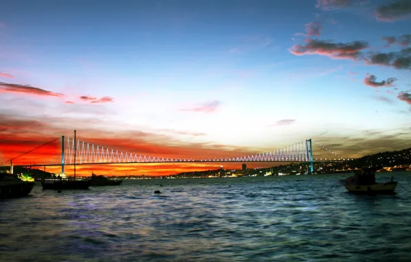 Picture sea, sunset, Istanbul, Turkey, Bosphorus bridge