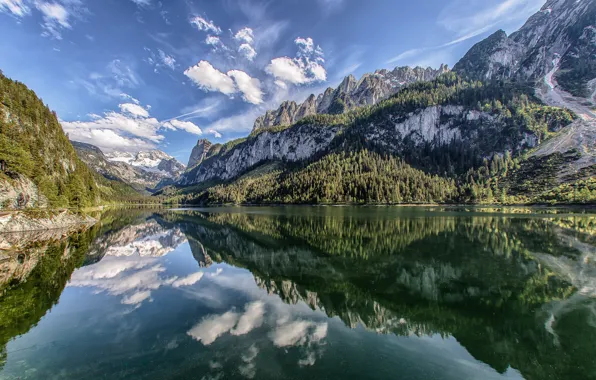 Picture mountains, lake, reflection, Austria, Alps, Austria, Alps, lake Gosau, Lake Gosau