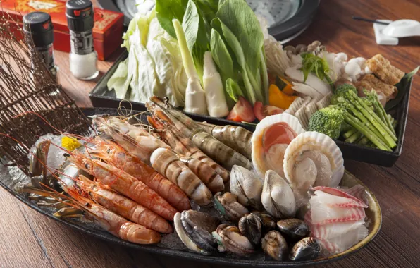 Picture vegetables, shrimp, seafood, shellfish
