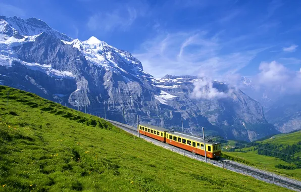 Picture mountains, Alps, the car, railroad