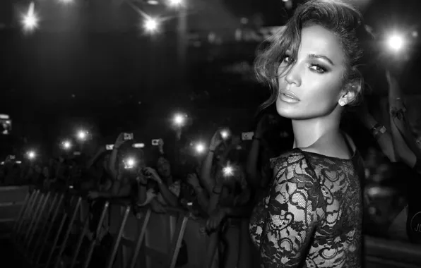 Picture look, face, the crowd, dress, actress, black and white, singer, Jennifer Lopez, fans, Jennifer Lopez, …