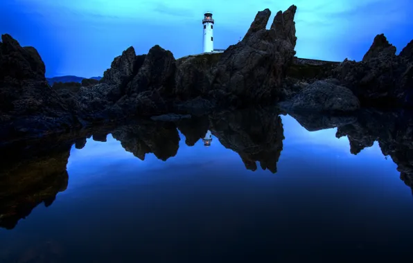 Picture night, the ocean, rocks, lighthouse, Ireland, Fanad Head Lighthouse, County Donegal