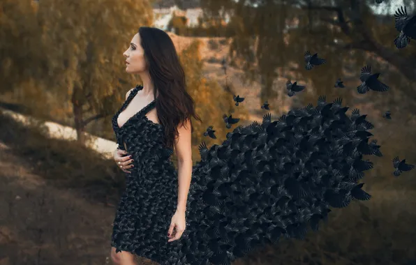 Picture girl, birds, dress